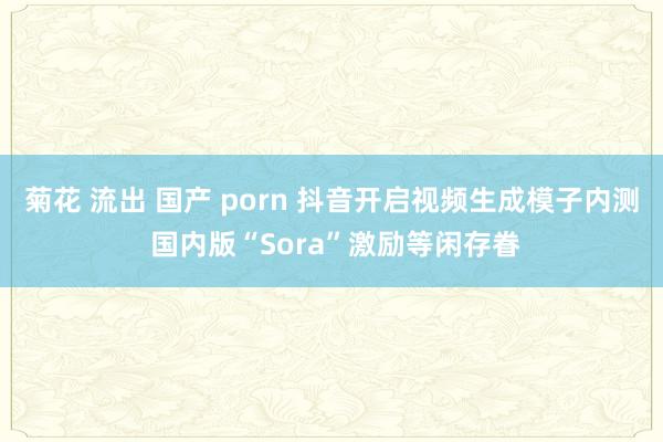 菊花 流出 国产 porn 抖音开启视频生成模子内测 国内版“Sora”激励等闲存眷